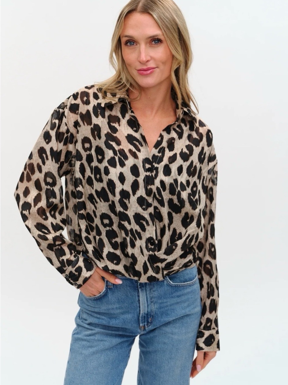 Six Fifty Zuri Leopard Print Blouse with Black Camisole Beige/Black Size XS